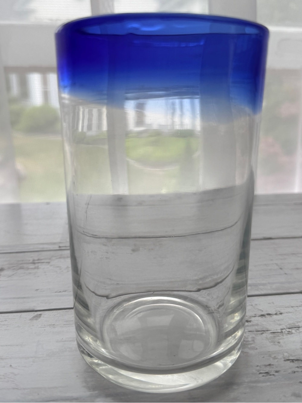 Blue Rim Clear Glass Tumbler - Home Dining